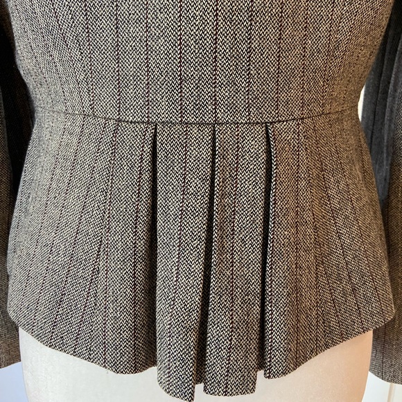 Wool Blend Fitted Brown Pinstripe Blazer - Picture 8 of 12